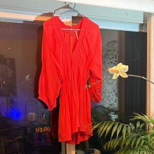 Free People Vibrant Red Long Sleeve Dress